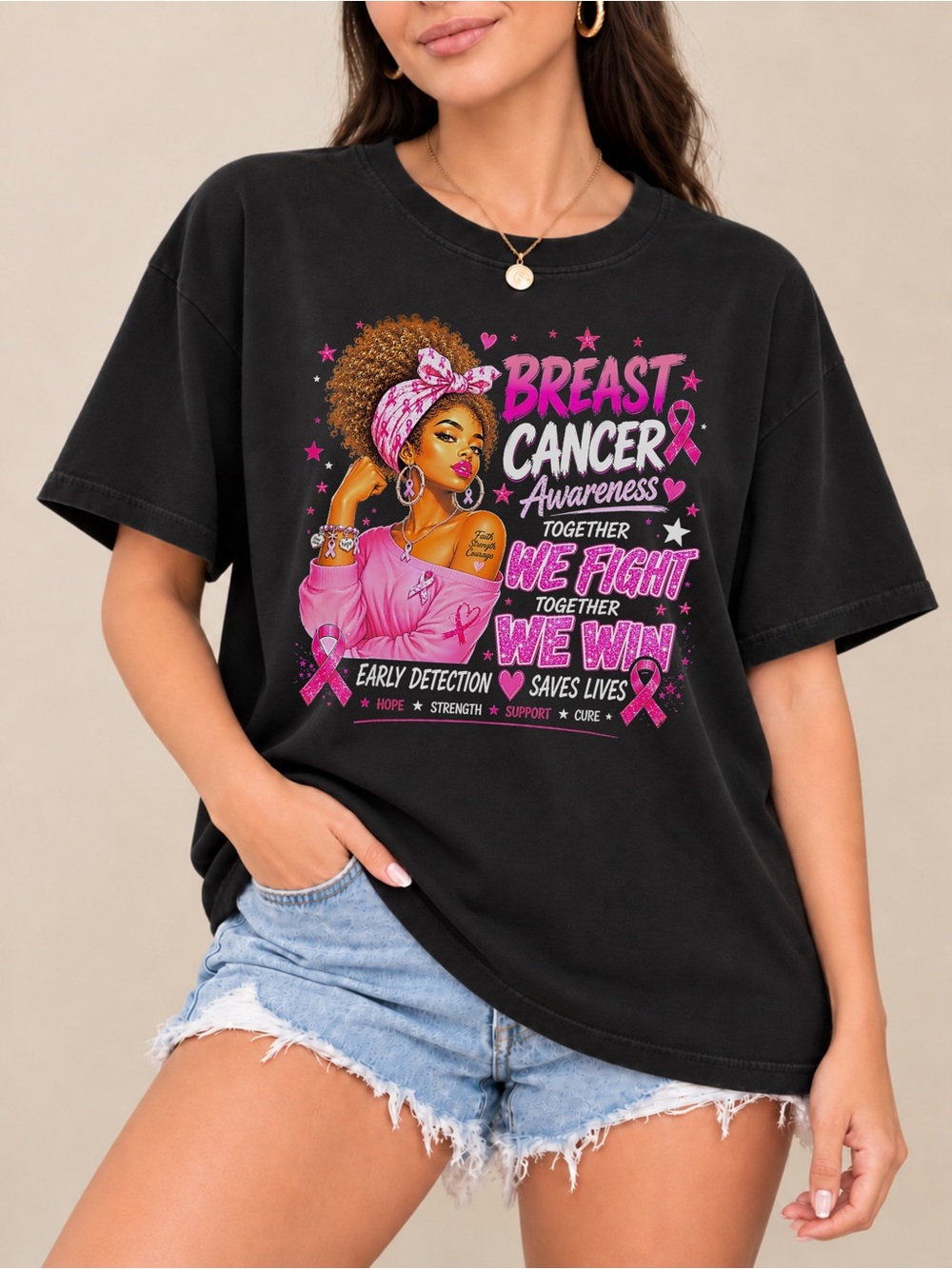 Pink Breast Cancer Awareness Unisex T-shirt Together We Fight Tee